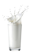 Milk Splash in Glass - Fresh Dairy Drink Creating Dynamic Movement on White Background