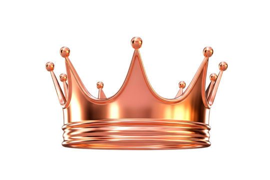 Luxurious and ornate rose gold crown with intricate details isolated on transparent background