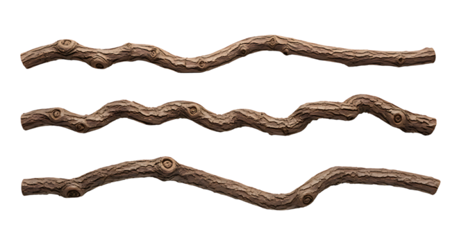 Three Brown Twigs Isolated on White Background Natural Elements and Design Concepts