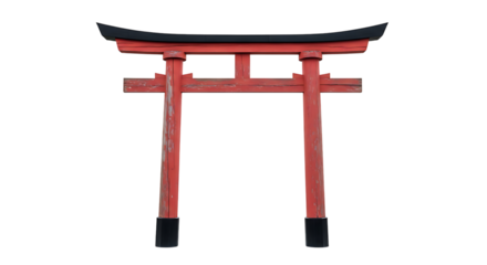 Traditional Red Torii Gate Isolated Symbol of Shinto Shrine Entrance with Architectural Detail