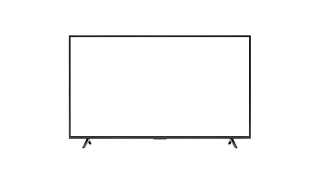 Modern flat screen television set on a white background with a minimalist design and thin bezels