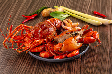 Seafood plate - lobster, crab, prawm octopus