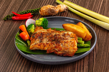 Gourmet asian Grilled crocodile steak