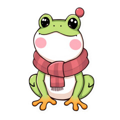Obraz premium Cute cartoon frog wearing a scarf isolated on transparent background