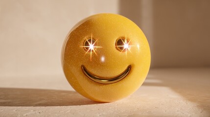 Sparkling golden smiley face radiates pure joy and positivity, perfect for capturing happiness and good vibes in any project.