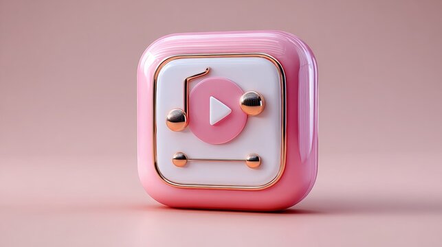 Charming 3D music player icon with play button and musical notes, perfect for digital apps and creative projects, embodying modern style.