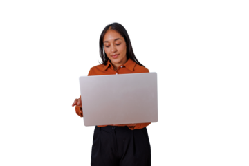 Hispanic businesswoman working on laptop, managing business remotely, communicating online, using modern technology for professional tasks