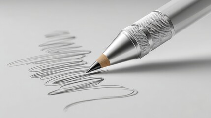 Fototapeta premium Professional mechanical pencil creating dynamic swirling lines on clean white paper, perfect for design and art projects