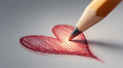 Capturing love's essence, a vibrant red heart emerges as a pencil lovingly sketches its form with delicate strokes on a clean canvas.