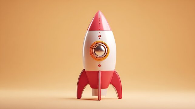 Dynamic cartoon rocket poised for launch against a warm gradient background, symbolizing innovation and future exploration.