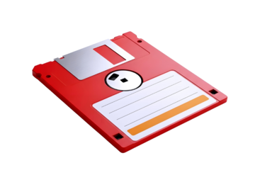 Retro red 3 5 inch floppy disk data storage medium isolated on transparent background