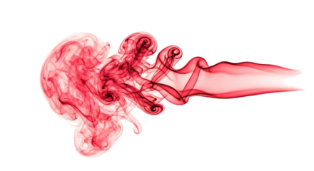 Swirling red smoke plume, with delicate wisps and curled tendrils, cutout, PNG isolated on white or transparent background