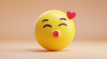 Adorable yellow emoji puckering for a kiss with a red heart floating above, conveying love and affection in a charming, playful way.
