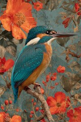 Obraz premium king fisher orange explosion floral background artwork 