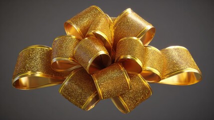 Luxurious golden glitter bow shimmering with elegant metallic trim, perfect for festive celebrations and premium gift wrapping