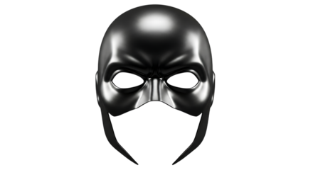 Metallic silver mask, with eye openings and a pointed chin piece, cutout, PNG isolated on white or transparent background