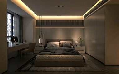 luxury hotel room, 3d render bedroom