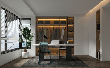 3d render modern study room
