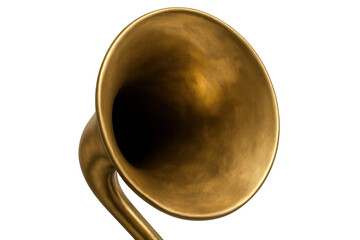 Golden brass gramophone horn capturing the essence of old-fashioned music and vintage sound on a transparent background