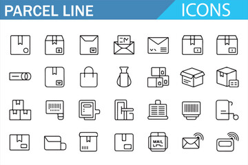 Parcel and logistics vector icon set for ecommerce and warehouse use
