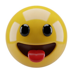 Fototapeta premium Funny yellow emoji face sticking out tongue isolated on transparent background