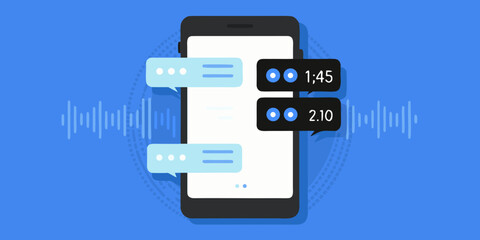 Modern smartphone displaying chat bubbles and audio message timestamps with waveform graphics