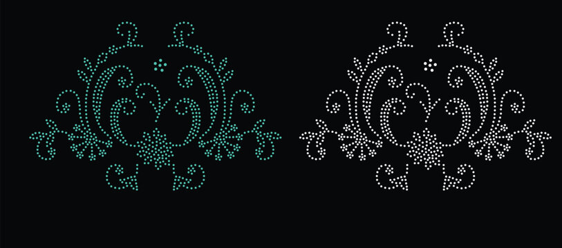 Rhinestone hotfix transfer design. Abstract crystal, beautiful glitter appliqu&eacute; rhinestone motif vector design, Unique modern rhinestone flower vector design.