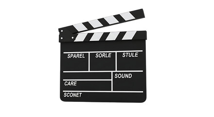 Obraz premium Black movie clapperboard, with white stripes and text fields, cutout, PNG isolated on white or transparent background