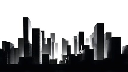 Naklejka premium Monochromatic Urban Landscape: A Striking Silhouette of Modern Skyscrapers Against a Stark White Sky