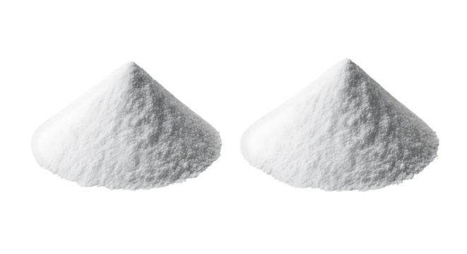 Two piles of white powdered substance, cutout, PNG isolated on white or transparent background