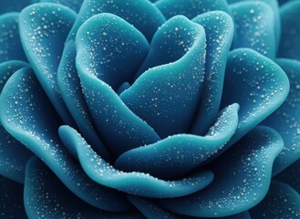 Teal Succulent Plant Close-up with Water Droplets. Macro Botanical Texture and Vibrant Blue Green Hues.