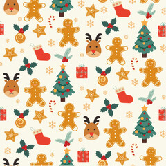 Seamless Christmas patterns with festive decorations and winter holiday elements. Wrapping paper