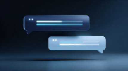 Abstract digital chat bubbles with glowing lines representing online messaging communication in a dark blue futuristic interface