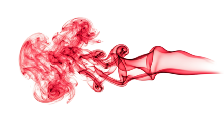 Red smoke swirls and wisps, flowing abstractly, cutout, PNG isolated on white or transparent background