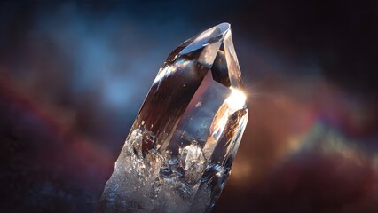 Prismatic Radiance: A Close-Up of a Sparkling Quartz Crystal Refracting Light