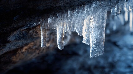 Crystal Droplets: A Close-Up of Glistening Icicles in Winter's Embrace