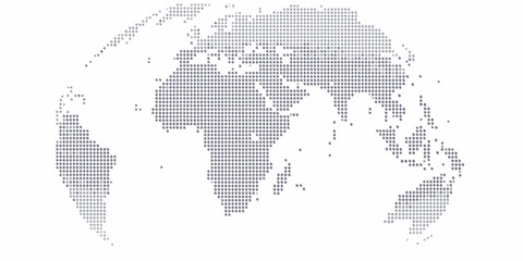 Abstract dotted world map globe illustration with subtle gradient on white background