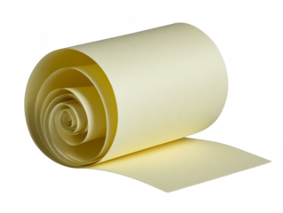 Rolled yellow paper with textured surface, isolated on transparency background, suitable for crafts, stationery, or design projects, evoking creativity and simplicity