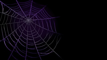 Naklejka premium Minimal clean purple spider web on solid black background, geometric abstract design symbolizing connection and structure. 