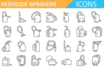 Gardening and agriculture pesticide spraying equipment icons