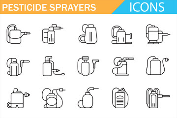 Modern line icons of agricultural pesticide sprayers