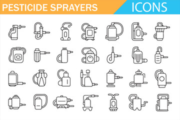 Set of pesticide sprayer icons for agriculture and garden pest control