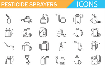 Line art pesticide and insecticide sprayers equipment icons