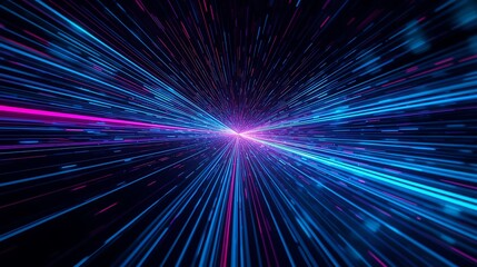 Abstract light speed background with blue and pink neon lines for wallpaper design