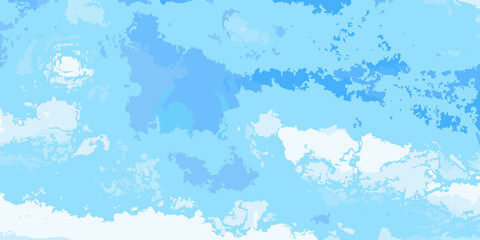 Abstract watercolor painting of a cloudy sky in various shades of blue and white