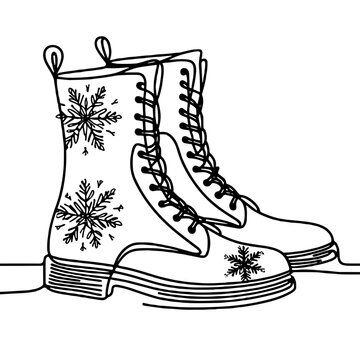 Lace-up boots with snowflake Winter clothing and footwear Outline / Minimal Linear Vector