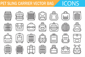 Outline Icons of Pet Sling, Carrier, and Tote Bags
