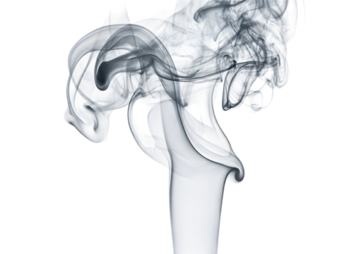 Abstract swirling grey smoke isolated on transparent background