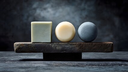 Earthy Essentials: Natural Handcrafted Soap Bars on a Rustic Stand, highlighting organic skincare and a minimalist spa aesthetic