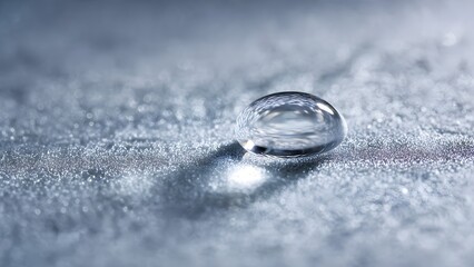 Crystal Clear: A Macro View of a Pristine Water Droplet on a Sparkling, Hydrophobic Surface with Bokeh Effect